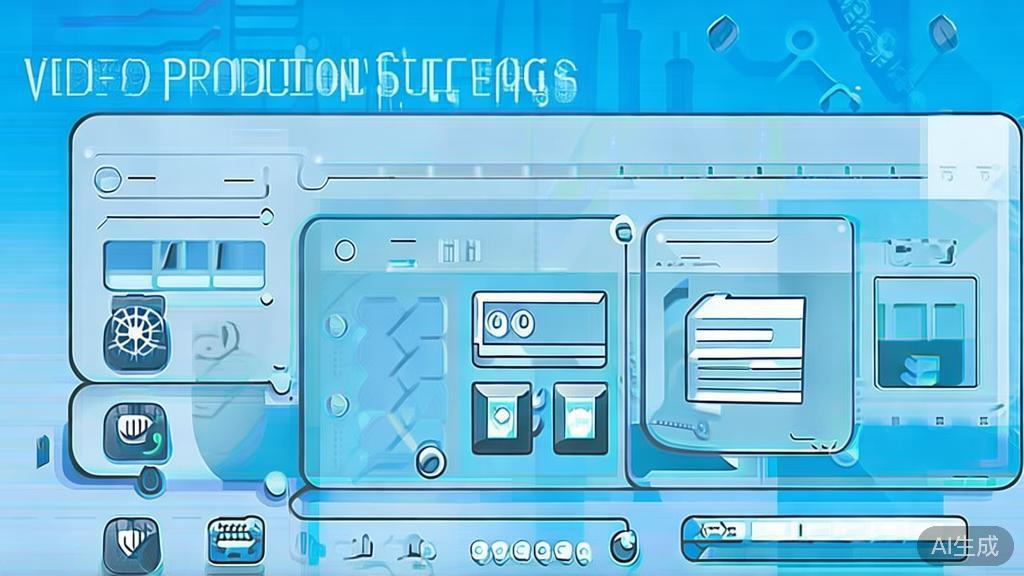 "Flat vector illustration of video production strategies, dashboard style, soft blue gradient"