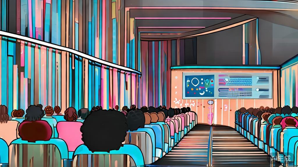 "High-quality illustration showing audience engagement during video presentations, minimal flat design"