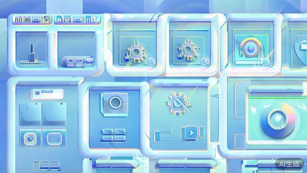 "Flat vector illustration of user experience in AI image generation software, dashboard style, soft blue gradient"