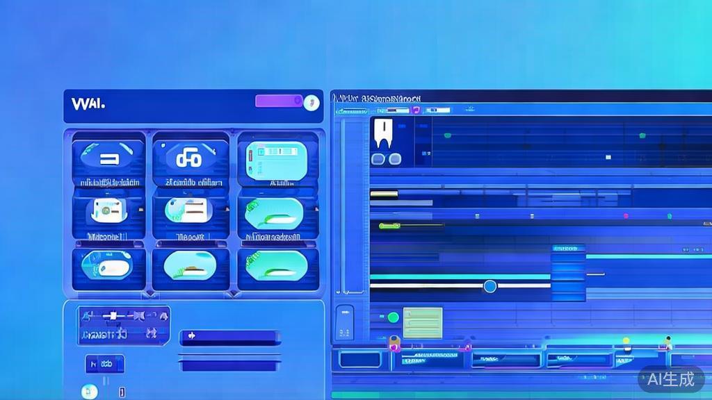 Flat vector illustration of AI animation tool features, dashboard style, soft blue gradient