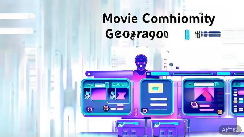 "High-quality business illustration regarding movie commentary generation, minimal flat design"