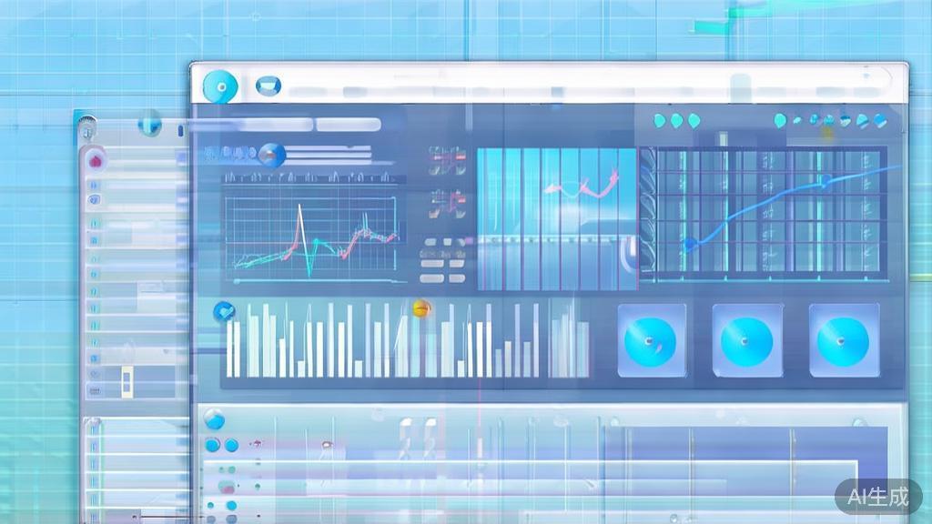 Flat vector illustration of data analysis in video production, dashboard style, soft blue gradient
