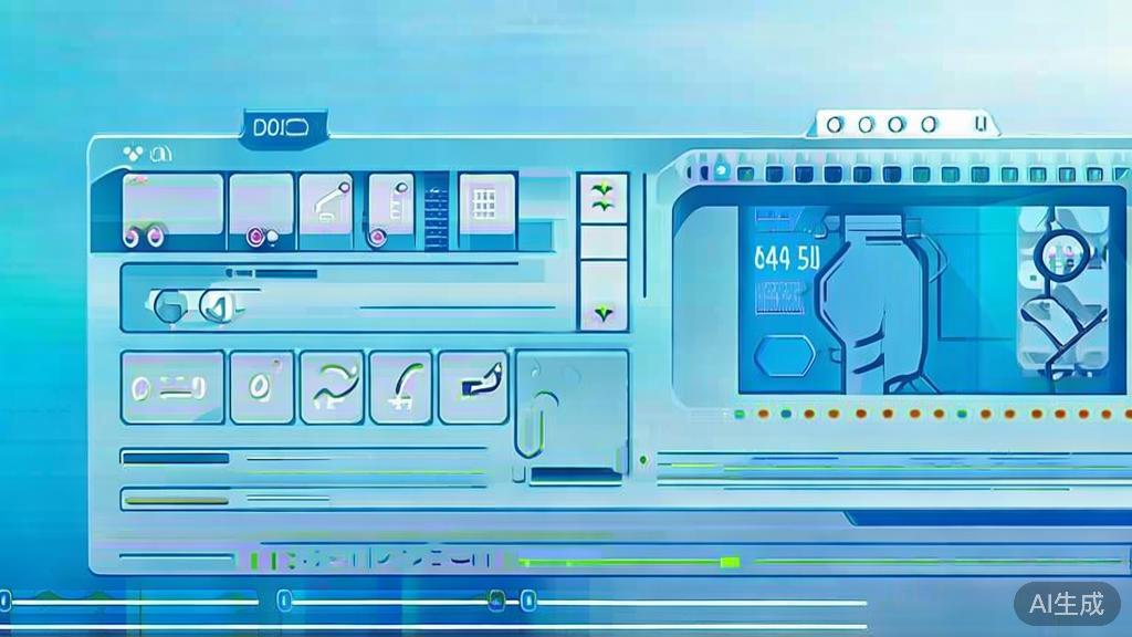 Flat vector illustration of automated video editing process, dashboard style, soft blue gradient