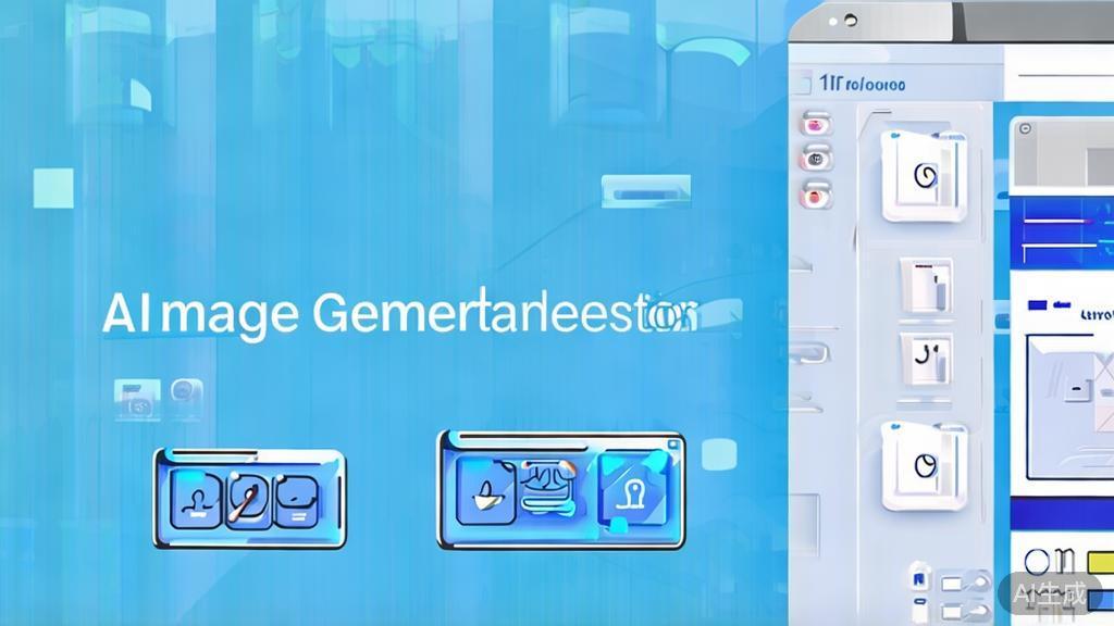 Flat vector illustration of AI image generation applications in advertising and design, dashboard style, soft blue gradient