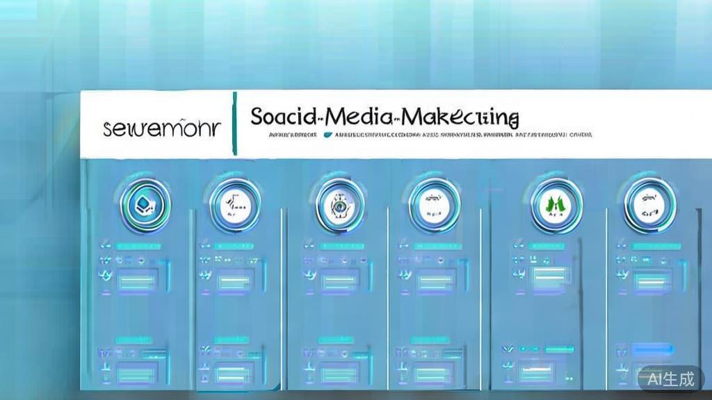 Flat vector illustration of social media marketing steps, dashboard style, soft blue gradient