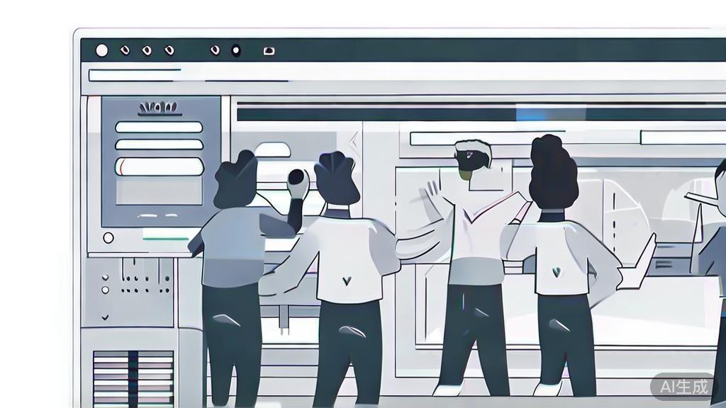 Illustration of team collaboration in video editing software, minimal flat design