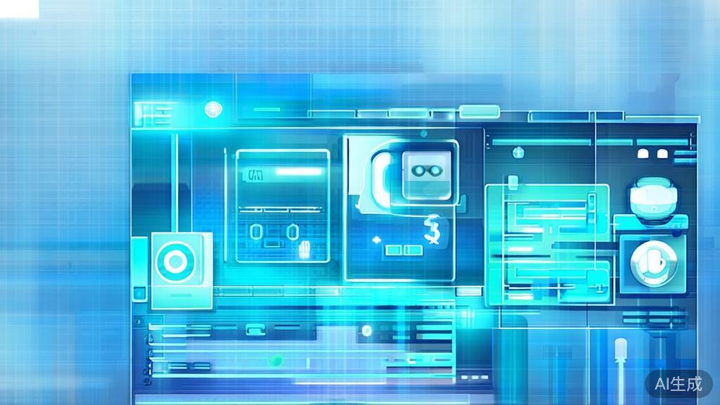 "Flat vector illustration of interactive film commentary with AR/VR elements, dashboard style, soft blue gradient"