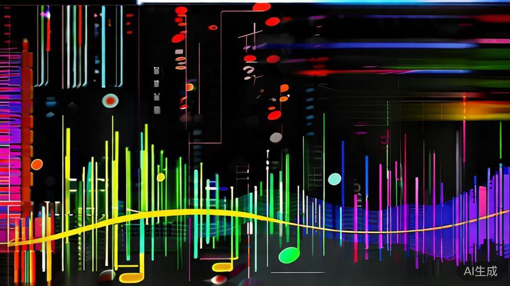 "High-quality illustration of sound waves and music notes enhancing an animation video, minimal flat design"