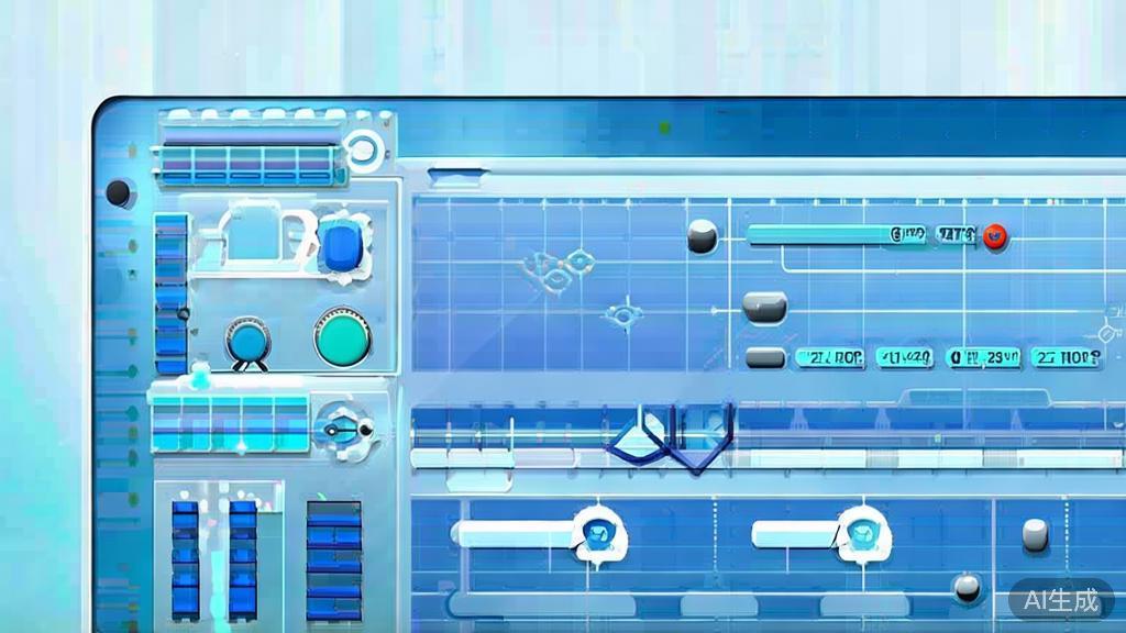 Flat vector illustration of video editing process, dashboard style, soft blue gradient