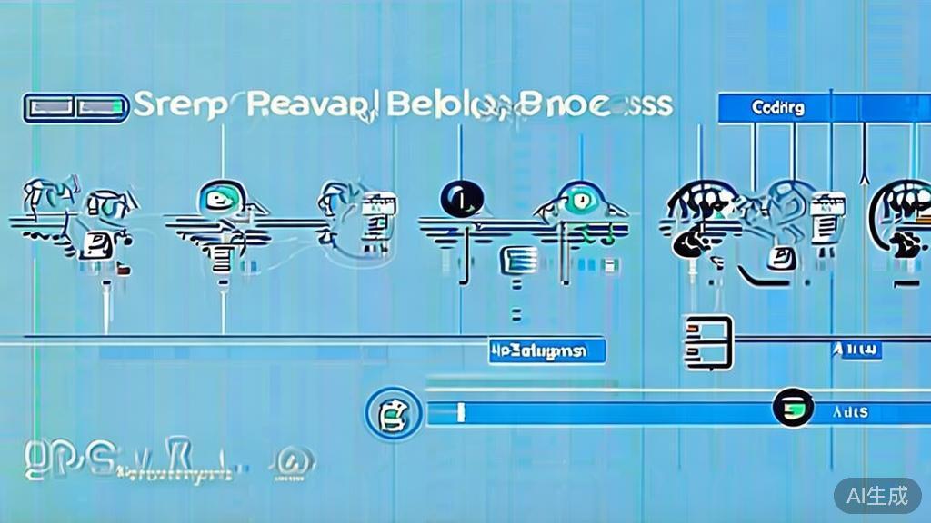 Flat vector illustration of script development process, dashboard style, soft blue gradient