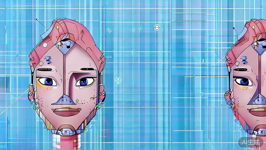 Flat vector illustration of character design in AI, dashboard style, soft blue gradient