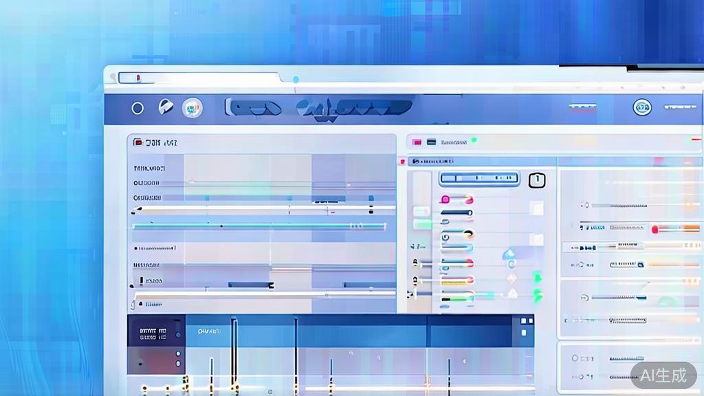 Flat vector illustration of user interface design for video editing tools, dashboard style, soft blue gradient