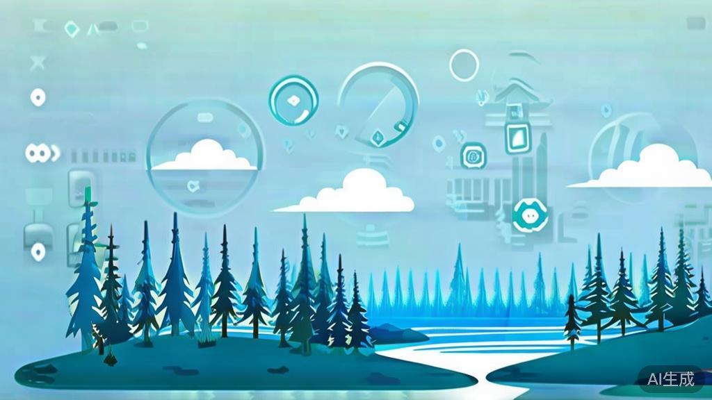 Flat vector illustration of nature theme in AI painting, dashboard style, soft blue gradient