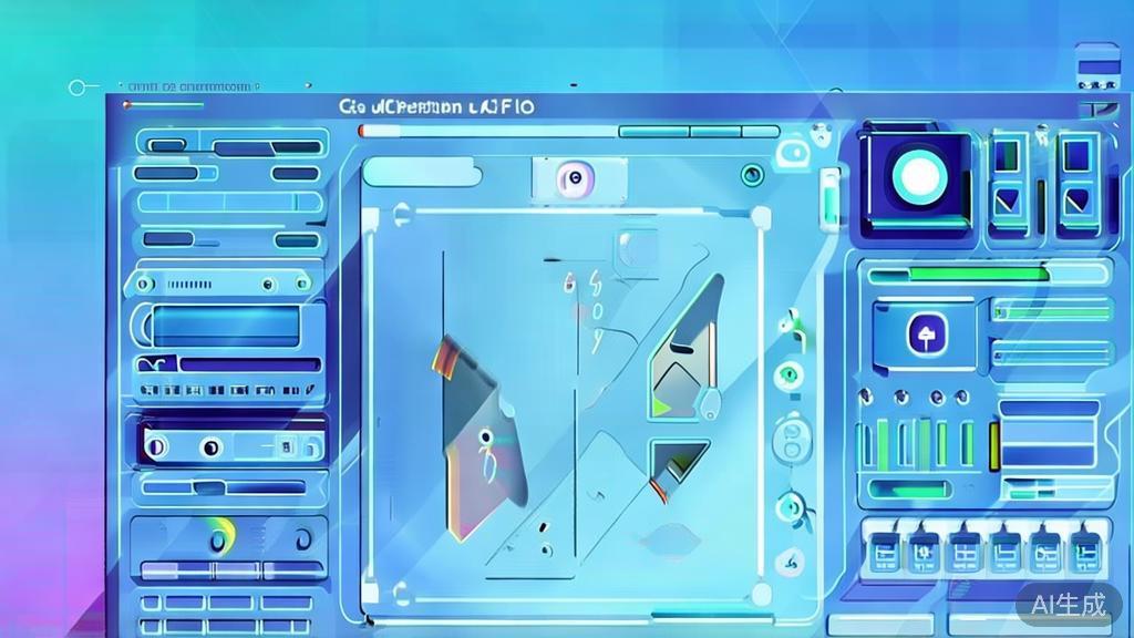 Flat vector illustration of AI art generation process, dashboard style, soft blue gradient