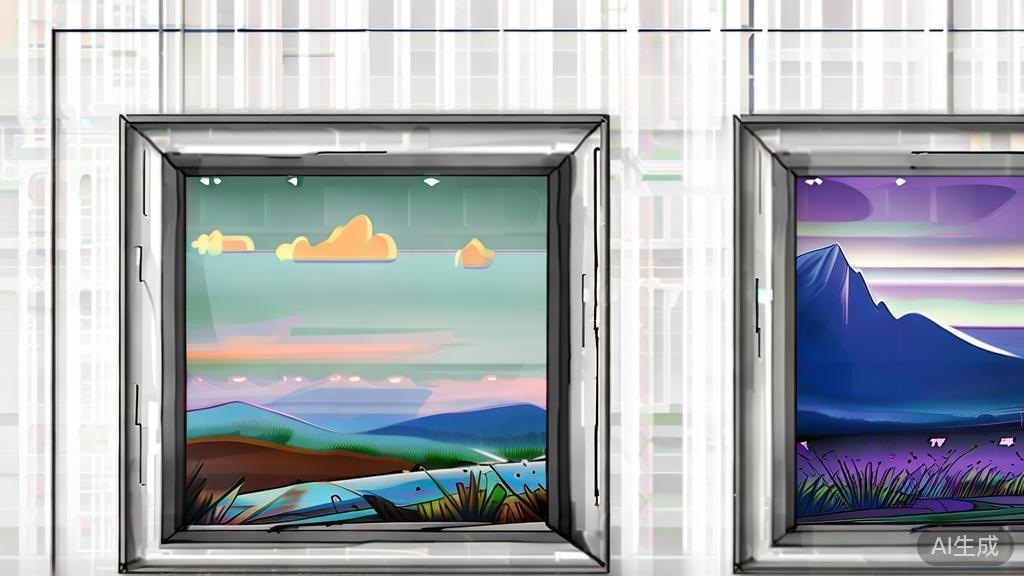 High-quality business illustration regarding comparison of traditional painting and AI painting, minimal flat design