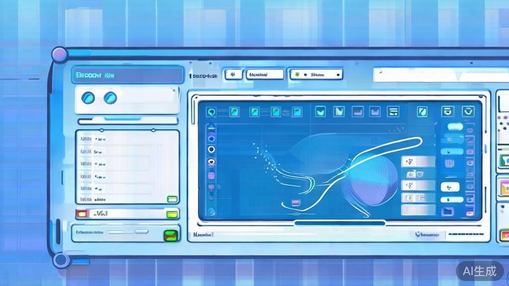 Flat vector illustration of AI绘画工具 usage, dashboard style, soft blue gradient