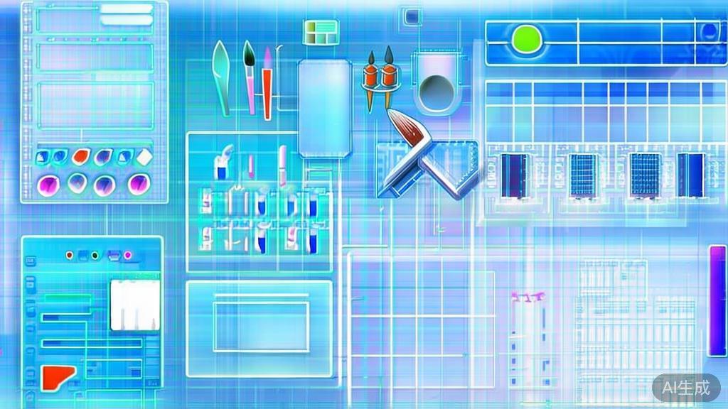 Flat vector illustration of cartoon character creation, dashboard style, soft blue gradient