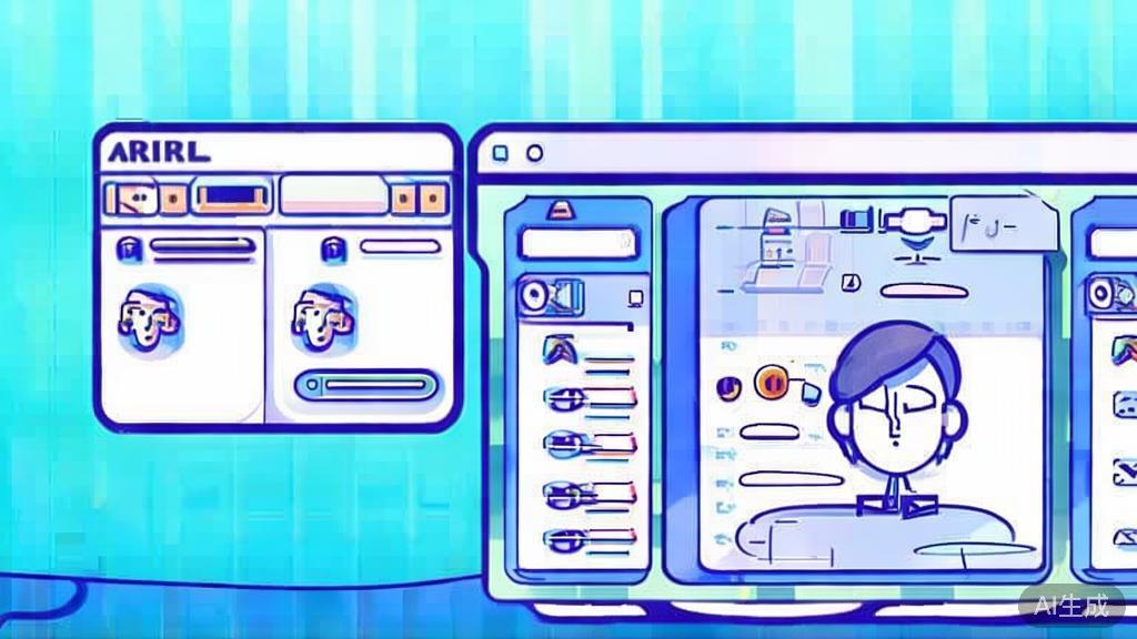 Flat vector illustration of creating a cartoon avatar, dashboard style, soft blue gradient