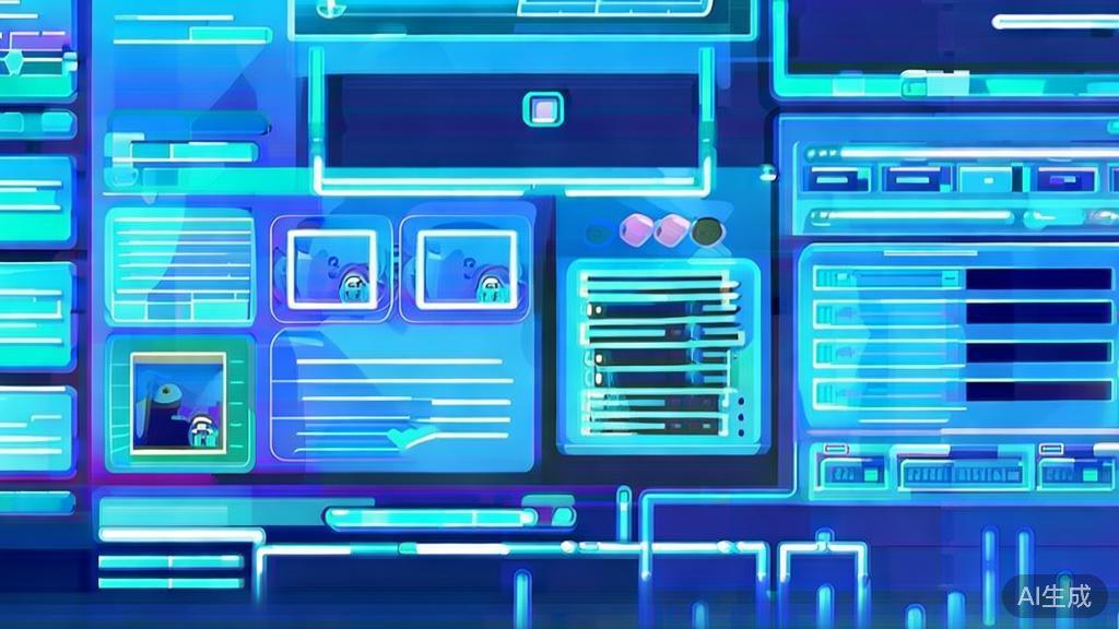 Flat vector illustration of movie production with AI technology, dashboard style, soft blue gradient