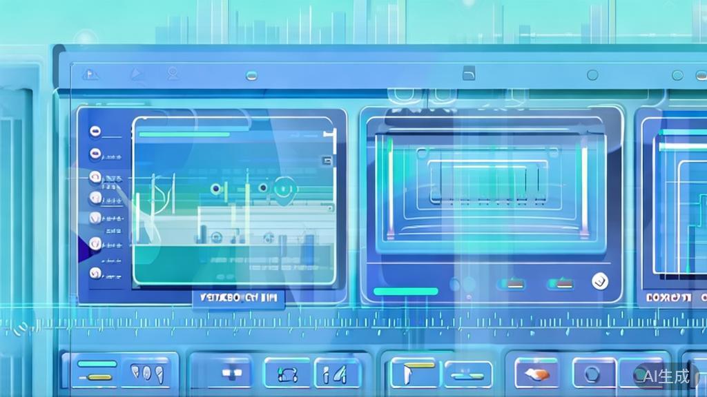 Flat vector illustration of AI video generation process, dashboard style, soft blue gradient