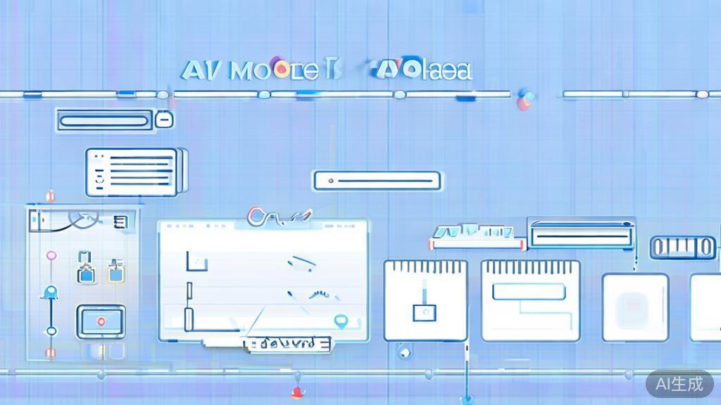 Flat vector illustration of AI movie generation process, dashboard style, soft blue gradient