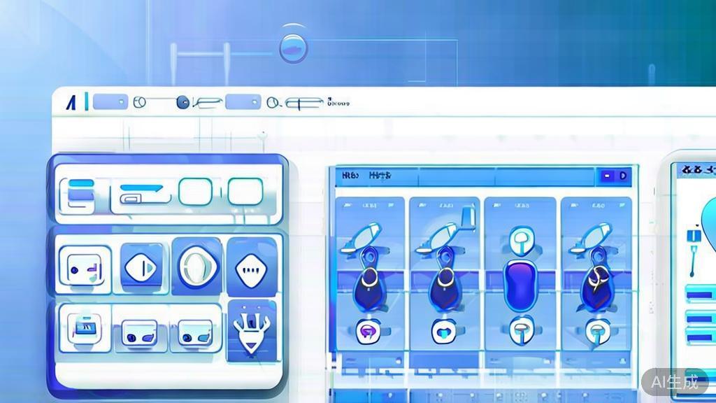 Flat vector illustration of AI image generation tools features, dashboard style, soft blue gradient
