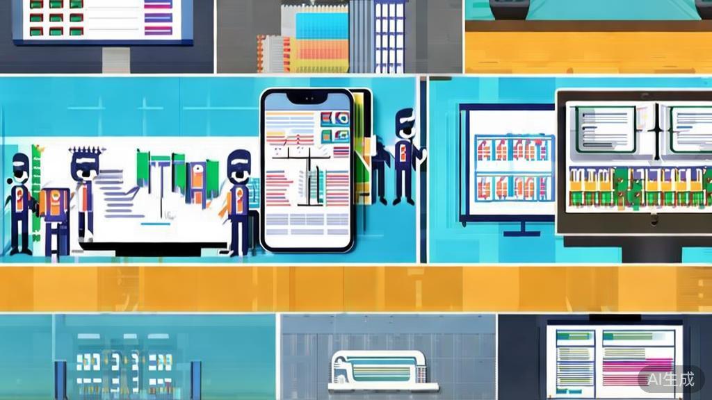 "Flat vector illustration showing various applications of image generation in marketing and education, corporate style"