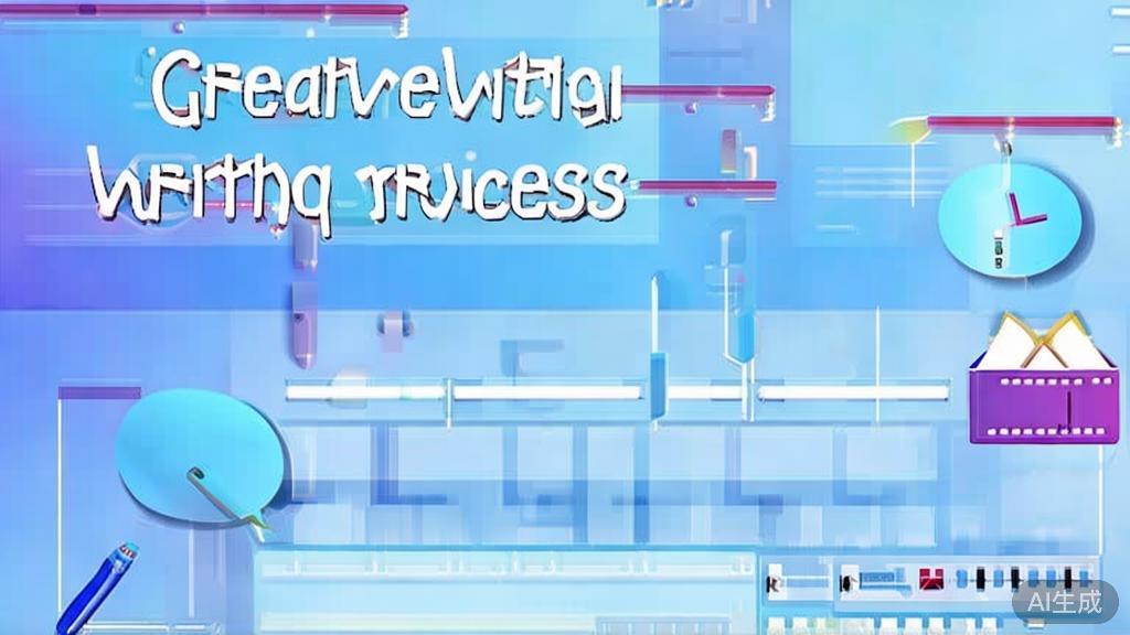 Flat vector illustration of a creative writing process, dashboard style, soft blue gradient