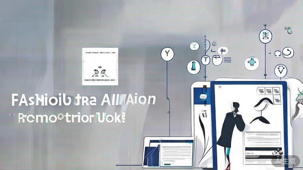 High-quality business illustration regarding fashion brand promotion with AI tools, minimal flat design