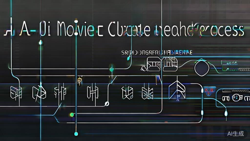 "High-quality business illustration regarding AI movie creation process, minimal flat design"