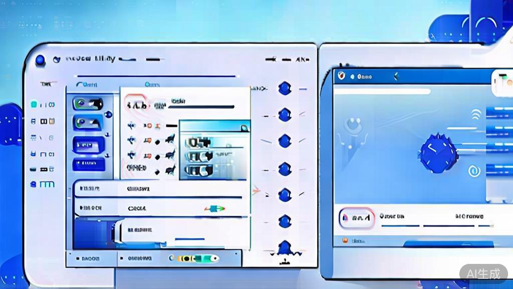 Flat vector illustration of user-friendly AI video tool interface, dashboard style, soft blue gradient