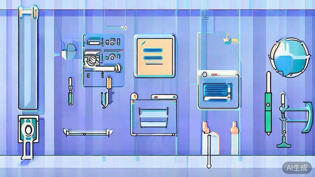 Flat vector illustration of AI tools in microfilm production, dashboard style, soft blue gradient