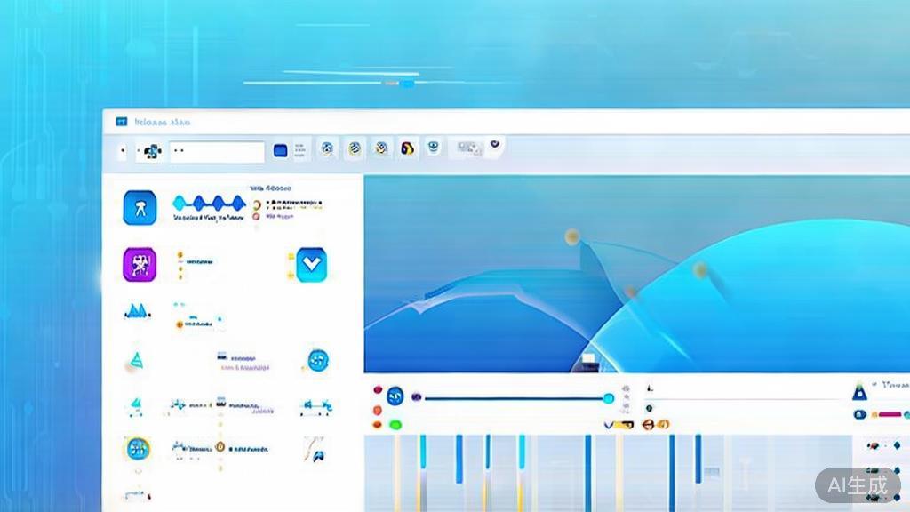 Flat vector illustration of Magisto interface, dashboard style, soft blue gradient
