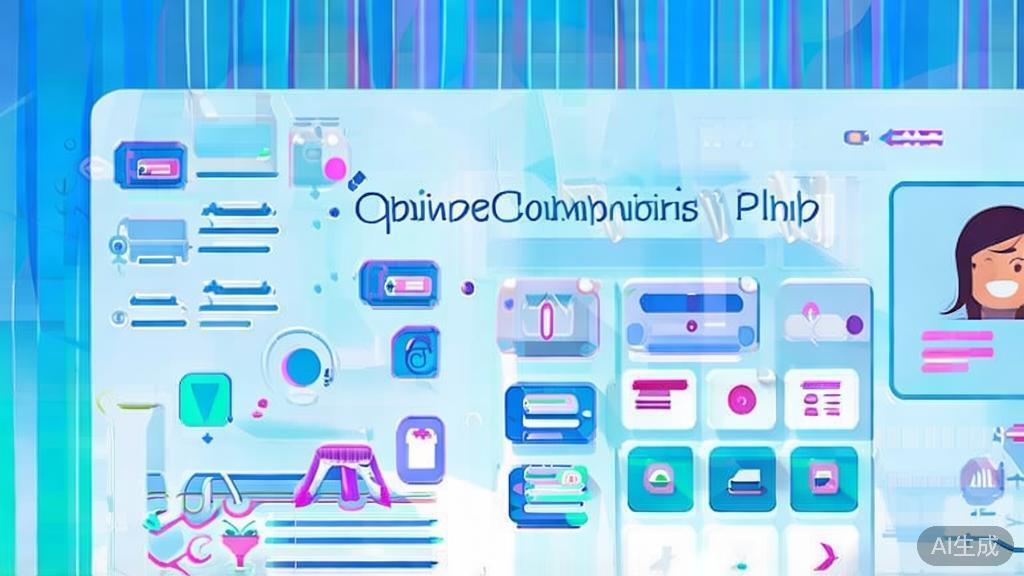 "Flat vector illustration of online community and learning resources, dashboard style, soft blue gradient"