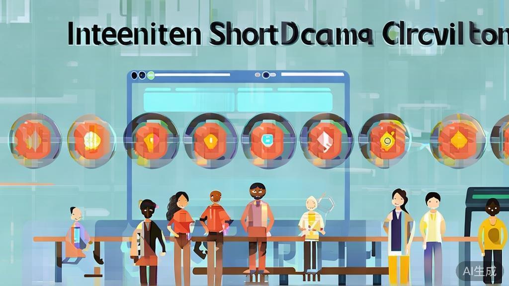 High-quality illustration showing challenges and innovations in intelligent short drama creation, minimal flat design