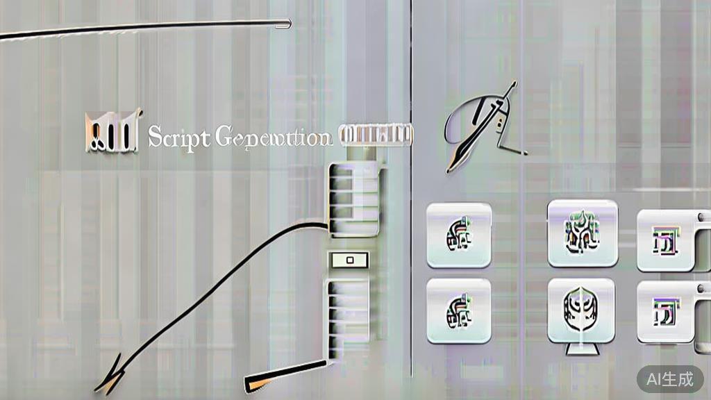 High-quality business illustration regarding script generation tools, minimal flat design