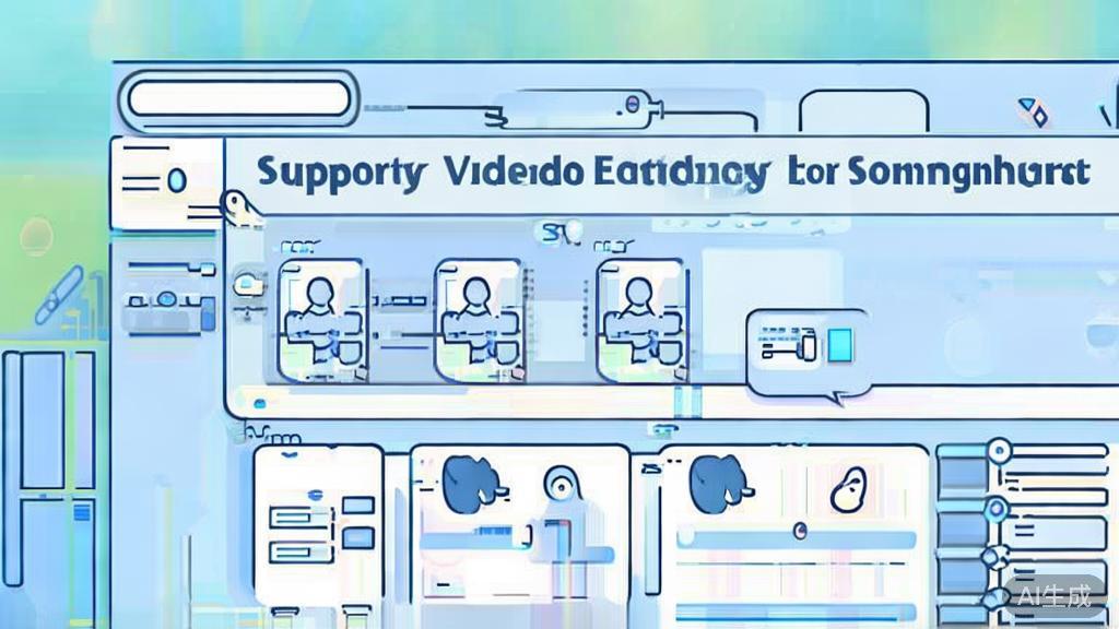 "Flat vector illustration of video editing community support, dashboard style, soft blue gradient"
