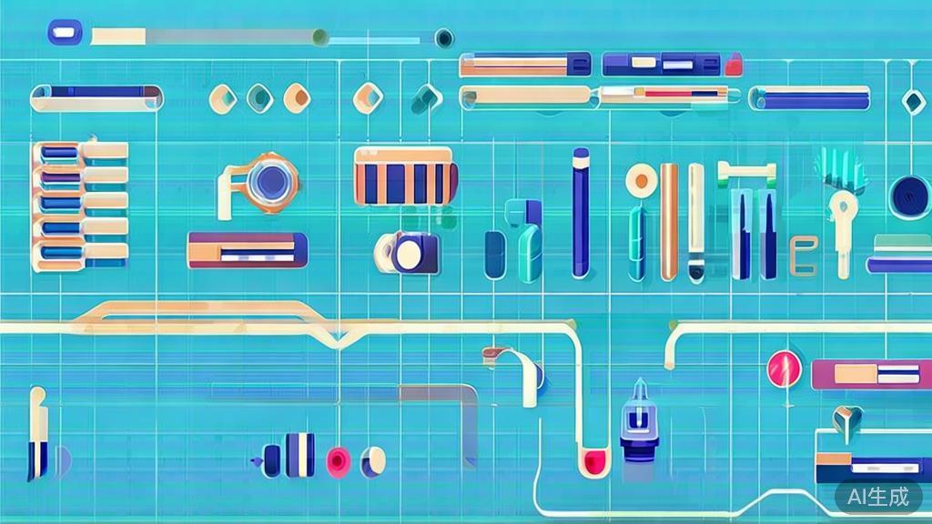 "Flat vector illustration of multimedia integration in video production, dashboard style, soft blue gradient"