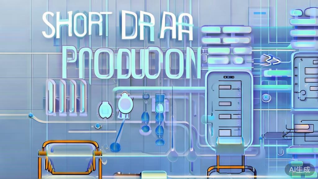 Flat vector illustration of short drama production process, dashboard style, soft blue gradient