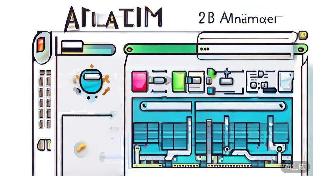 "High-quality illustration of Blender software interface, highlighting 2D animation features, minimal flat design"