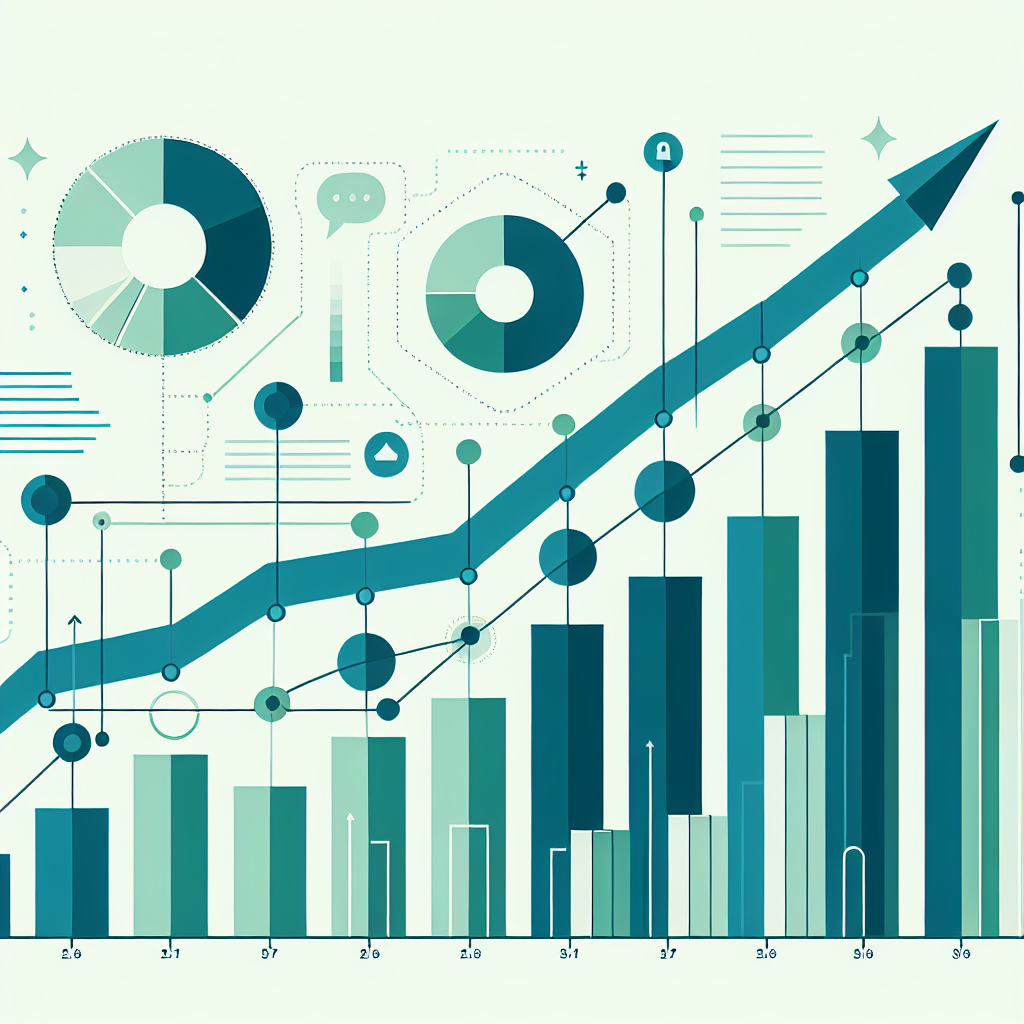"Upward trending graph with simple geometric elements, green and blue color palette, clean business infographic style, minimal design, growth concept"