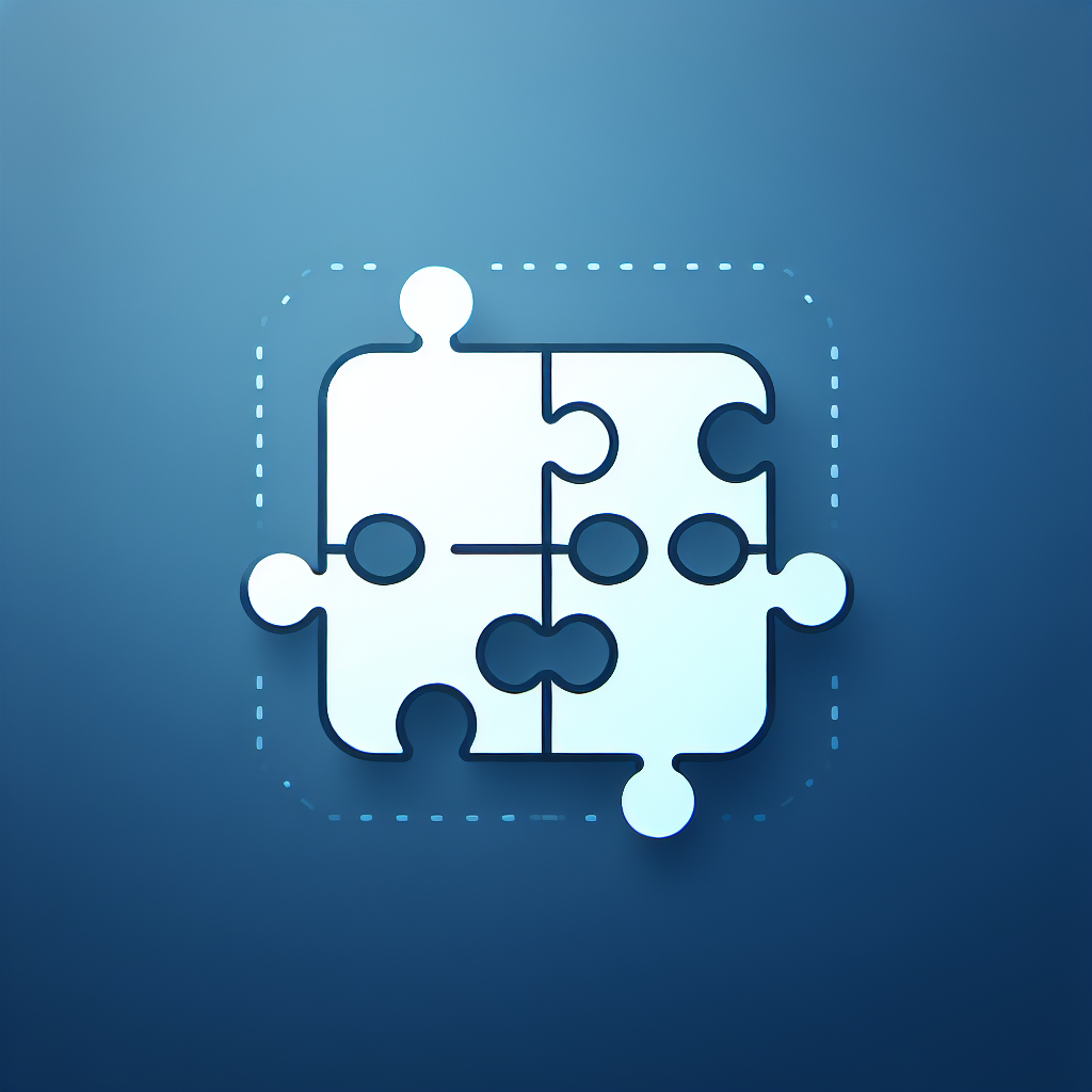 Simple puzzle pieces connecting together, gradient blue background, clean flat design, business solution concept, minimalist style, success concept