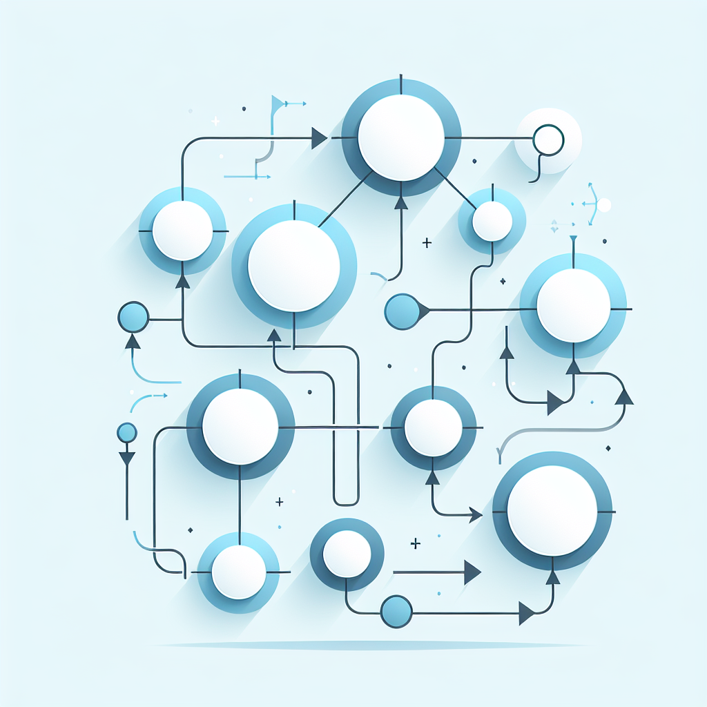 "Simple flowchart illustration with connected circles and arrows, light blue and white color scheme, clean minimal design, business presentation style, infographic element"