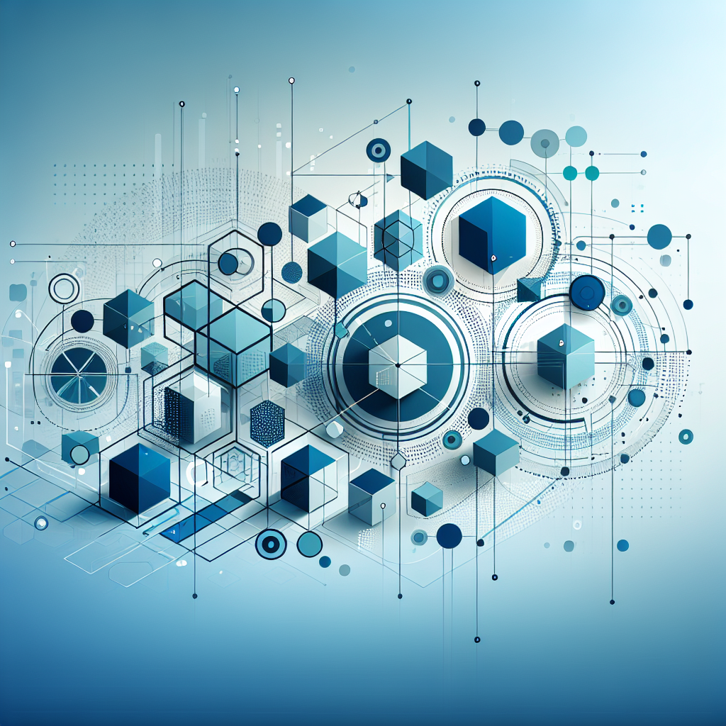 Abstract business concept with geometric shapes, professional blue gradient, clean minimal design, modern corporate illustration, high resolution, 4k