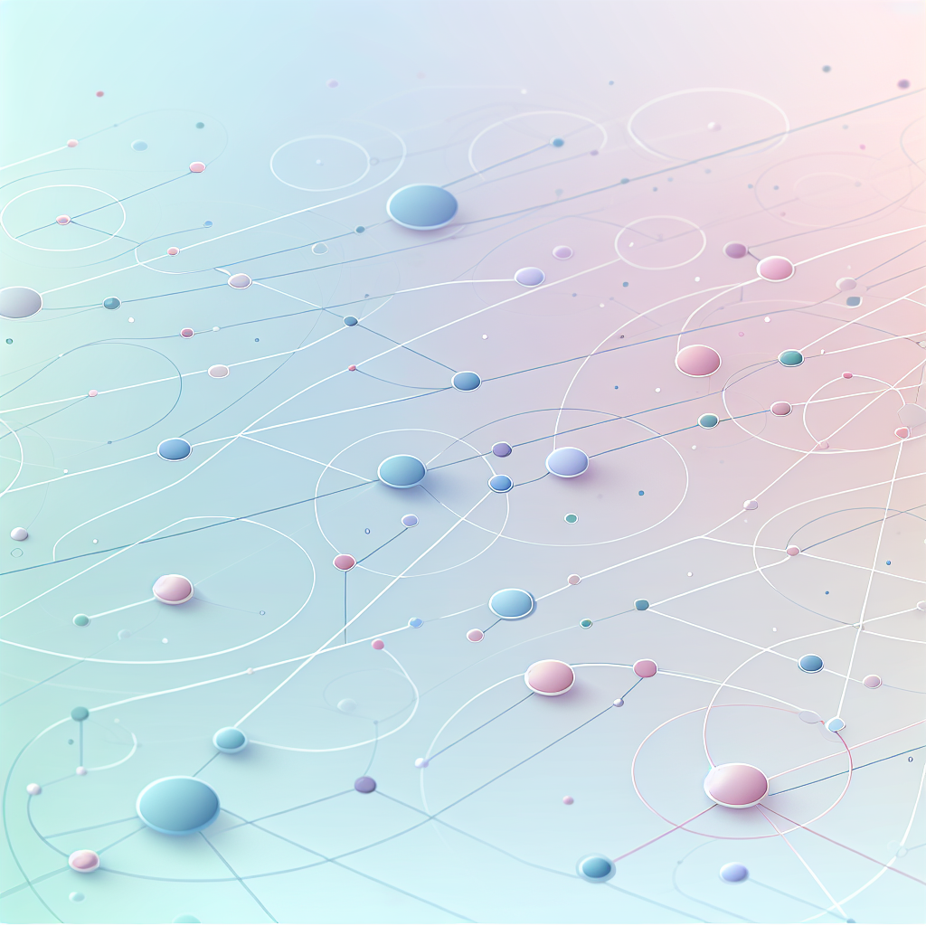 Abstract network nodes connected by lines, soft color scheme, clean minimal illustration, modern digital concept, technology background