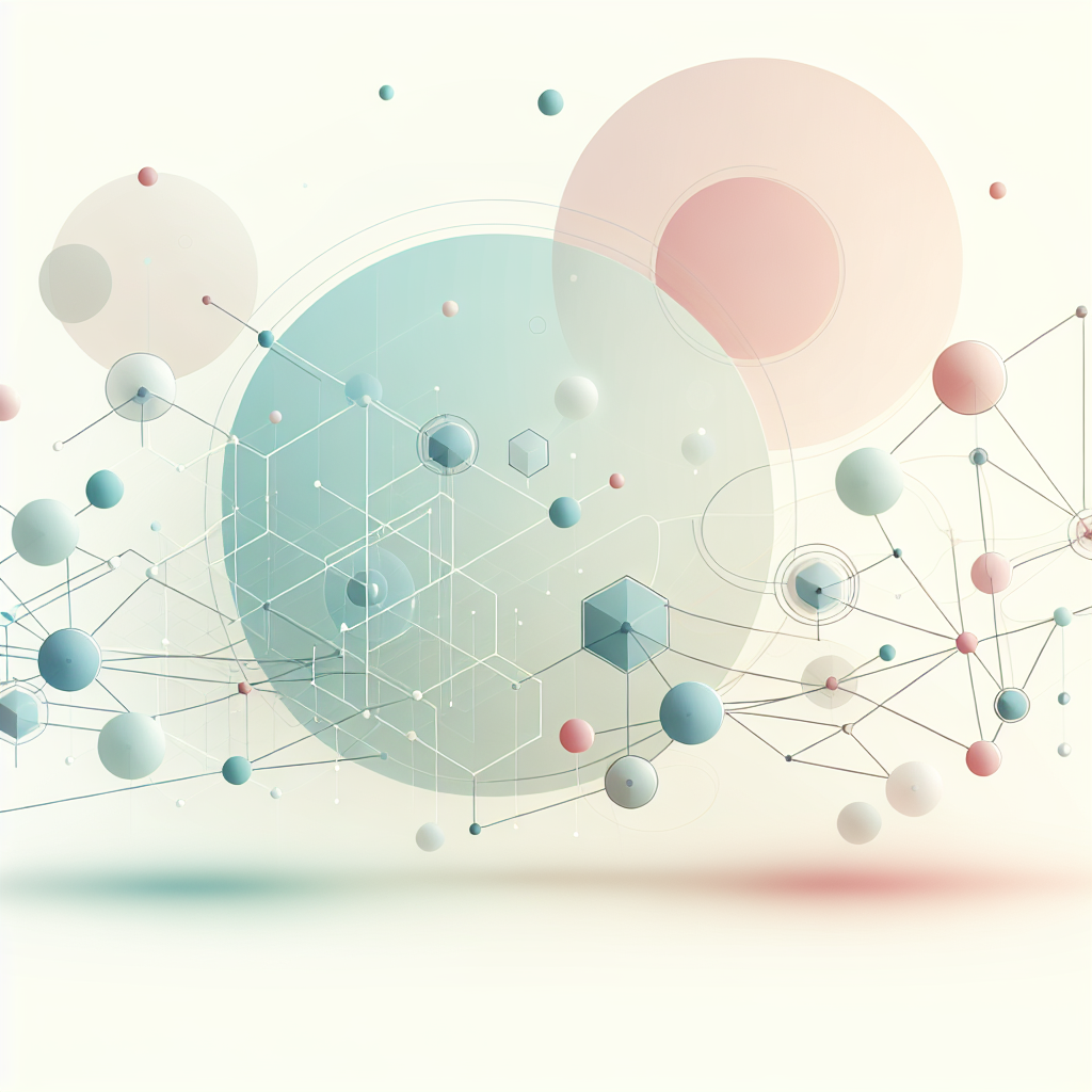 Abstract network nodes connected by lines, soft color scheme, clean minimal illustration, modern digital concept, technology background