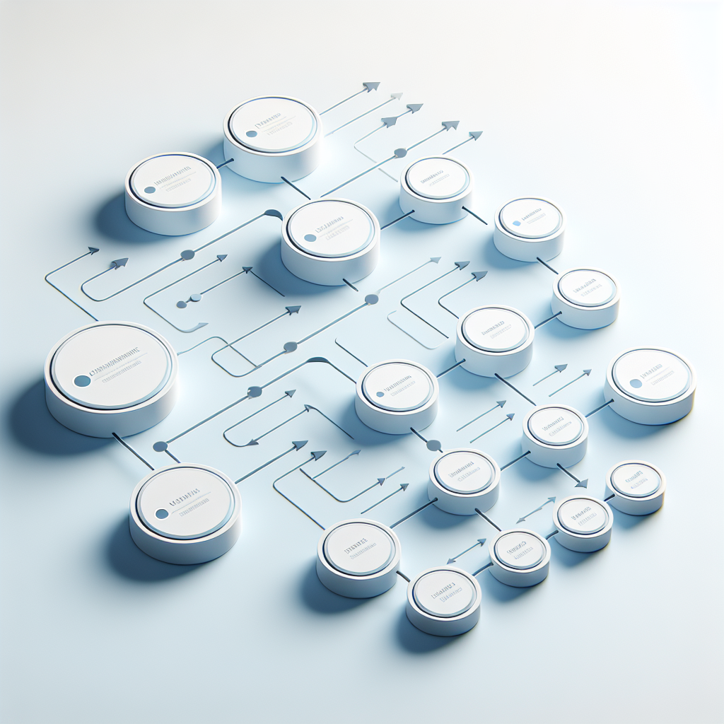 "Simple flowchart illustration with connected circles and arrows, light blue and white color scheme, clean minimal design, business presentation style, infographic element"