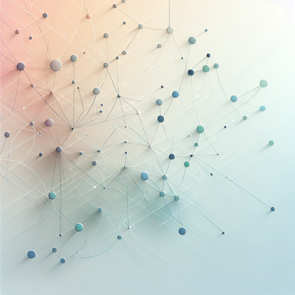 Abstract network nodes connected by lines, soft color scheme, clean minimal illustration, modern digital concept, technology background