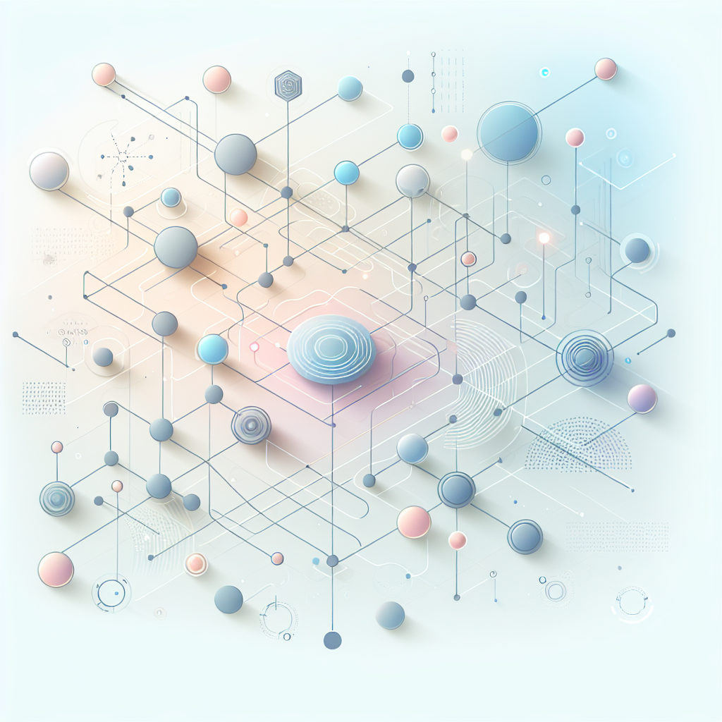 "Abstract network nodes connected by lines, soft color scheme, clean minimal illustration, modern digital concept, technology background"