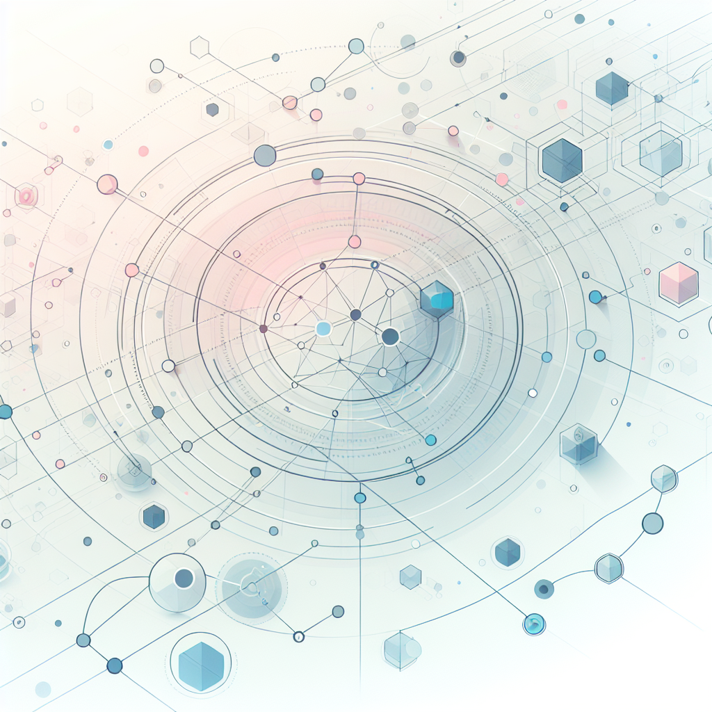 Abstract network nodes connected by lines, soft color scheme, clean minimal illustration, modern digital concept, technology background